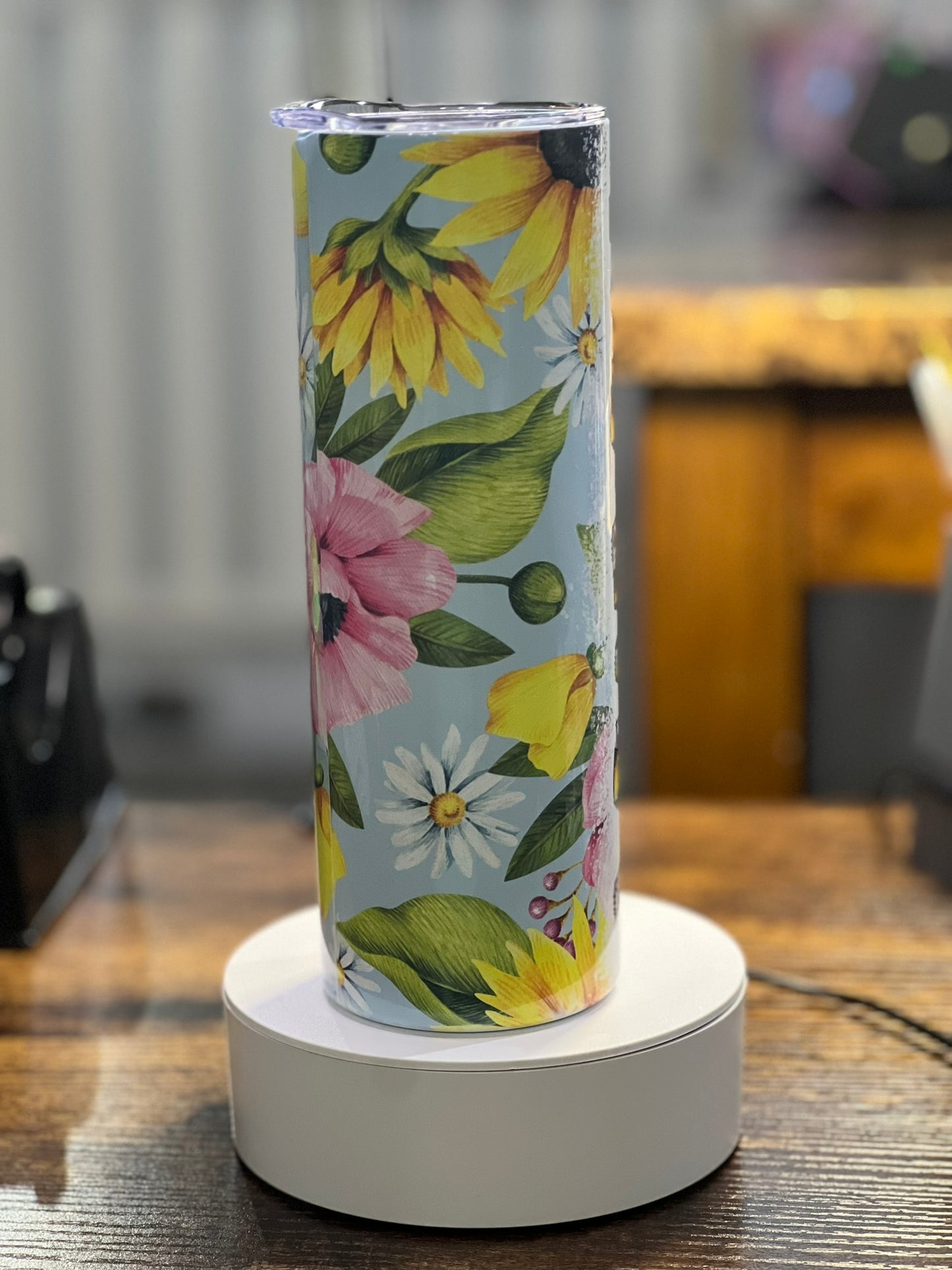 Mama sunflower and blue 20 oz tumbler