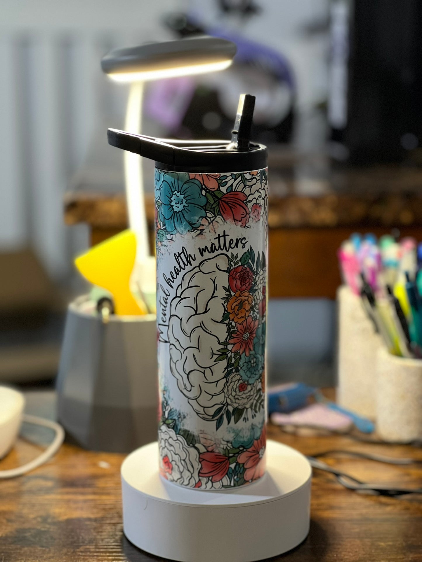 Mental Health Matters floral 20 oz duo lid tumbler