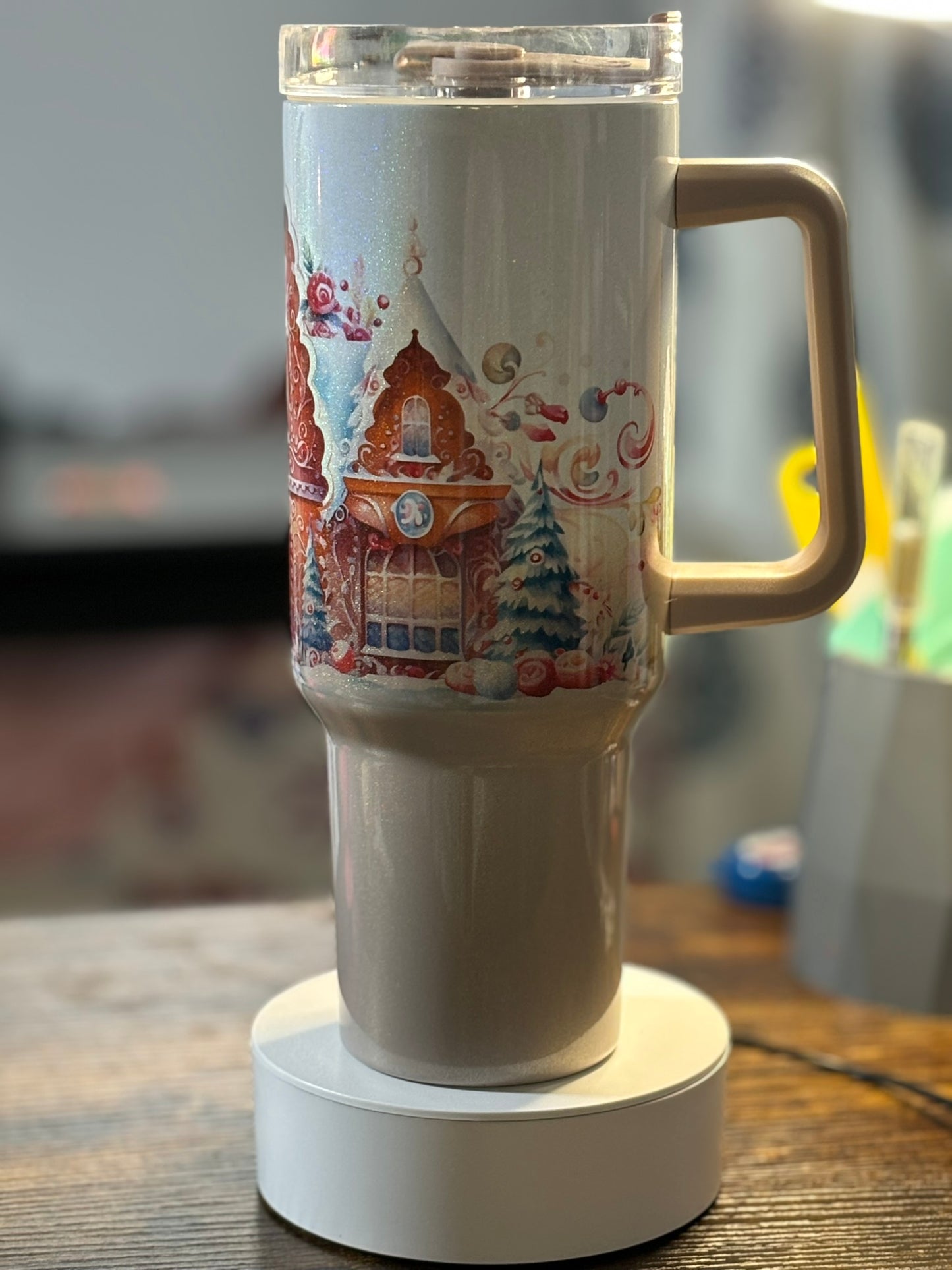 Gingerbread House 40 oz Duo Lid Brown Holographic Tumbler