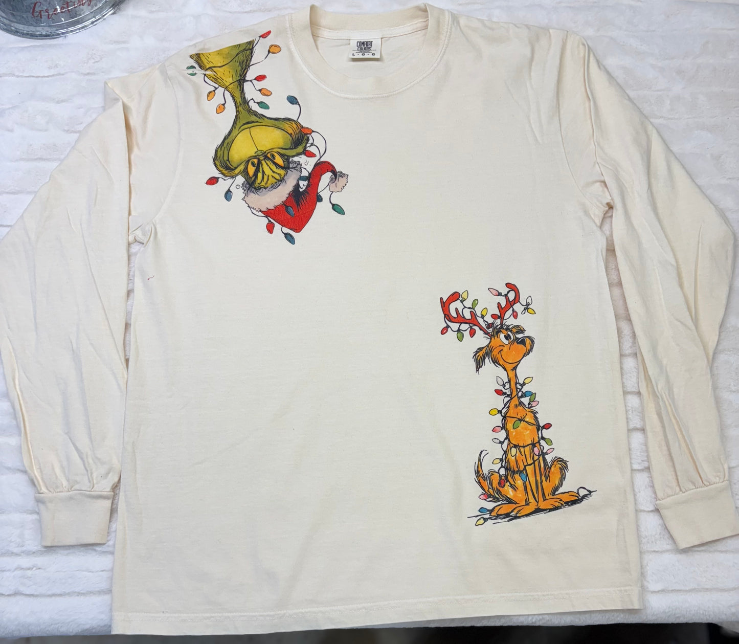 Green Christmas Monster and Dog Christmas Lights Long Sleeve Shirt