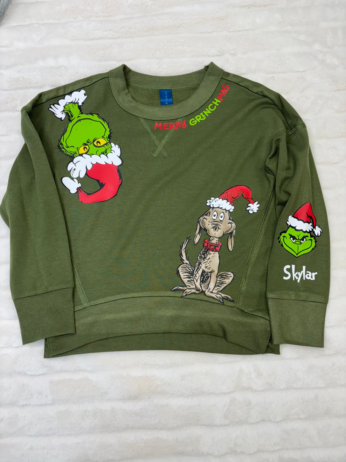 Green Christmas Monster and Dog Christmas Hats Crewneck- YOUTH