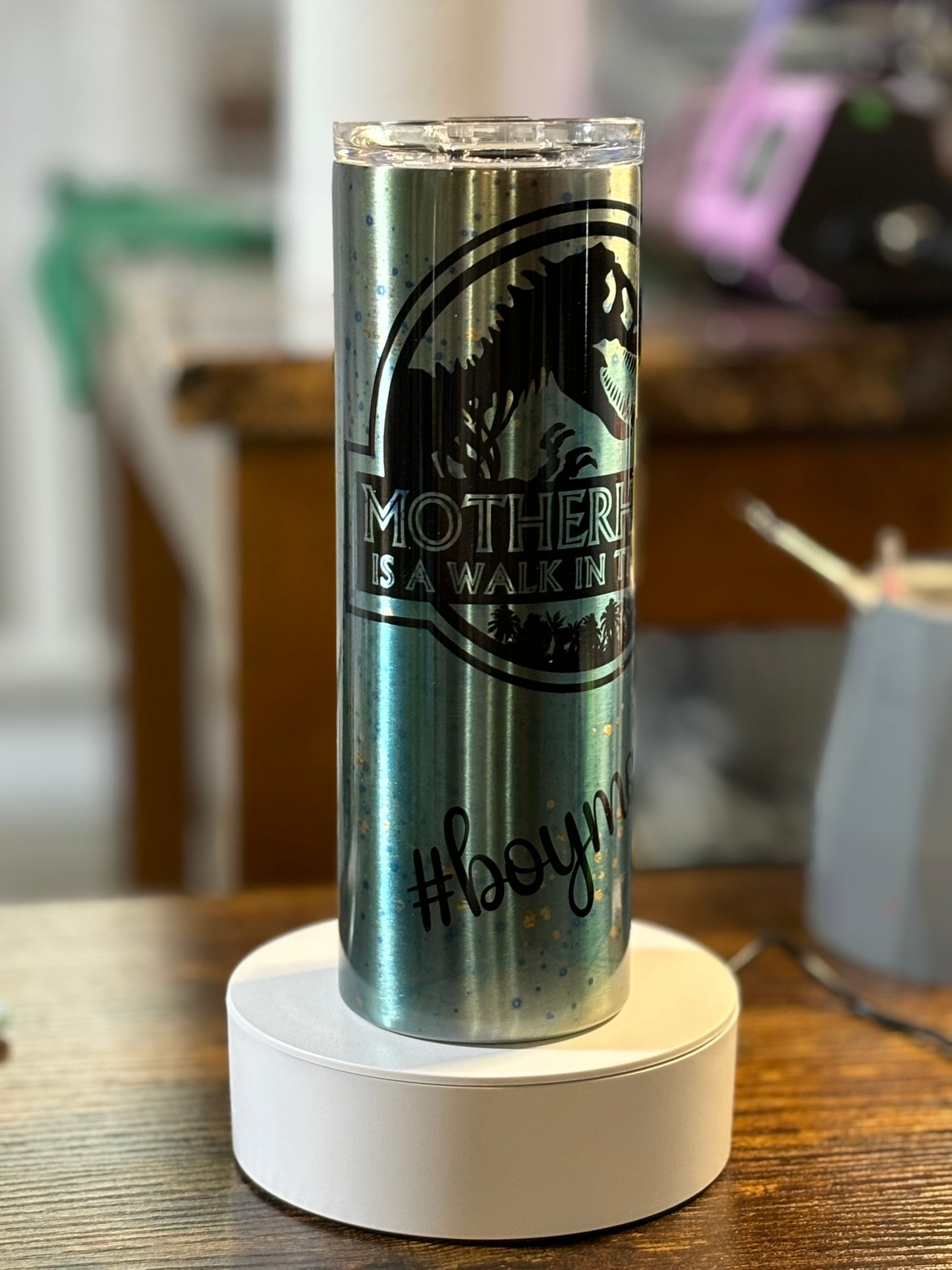 Dinosaur Park boy mama 20oz blue tumbler