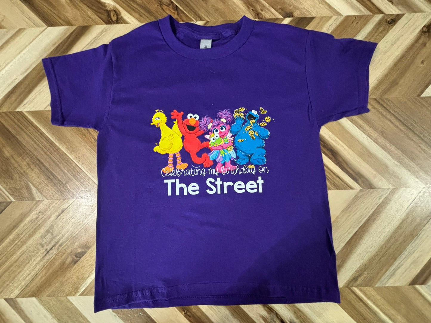 Celebrating my birthday on the Street Sesame Street youth shirt