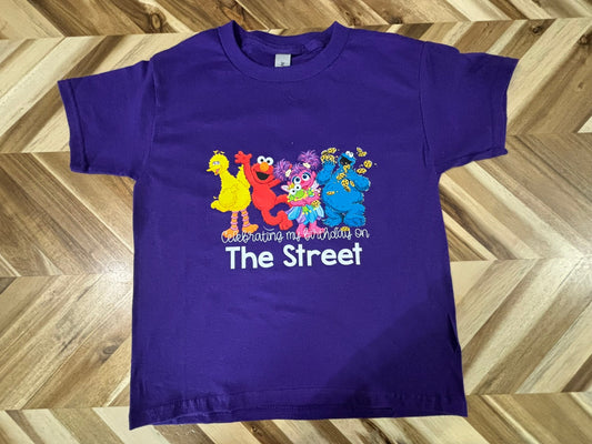 Celebrating my birthday on the Street Sesame Street youth shirt