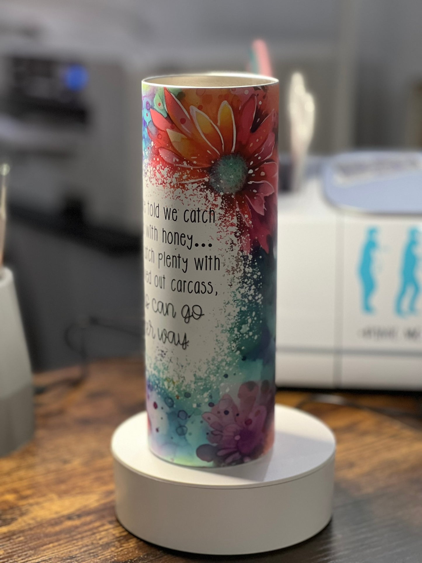 Women catch more flies with honey glow in the dark 20 oz tumbler