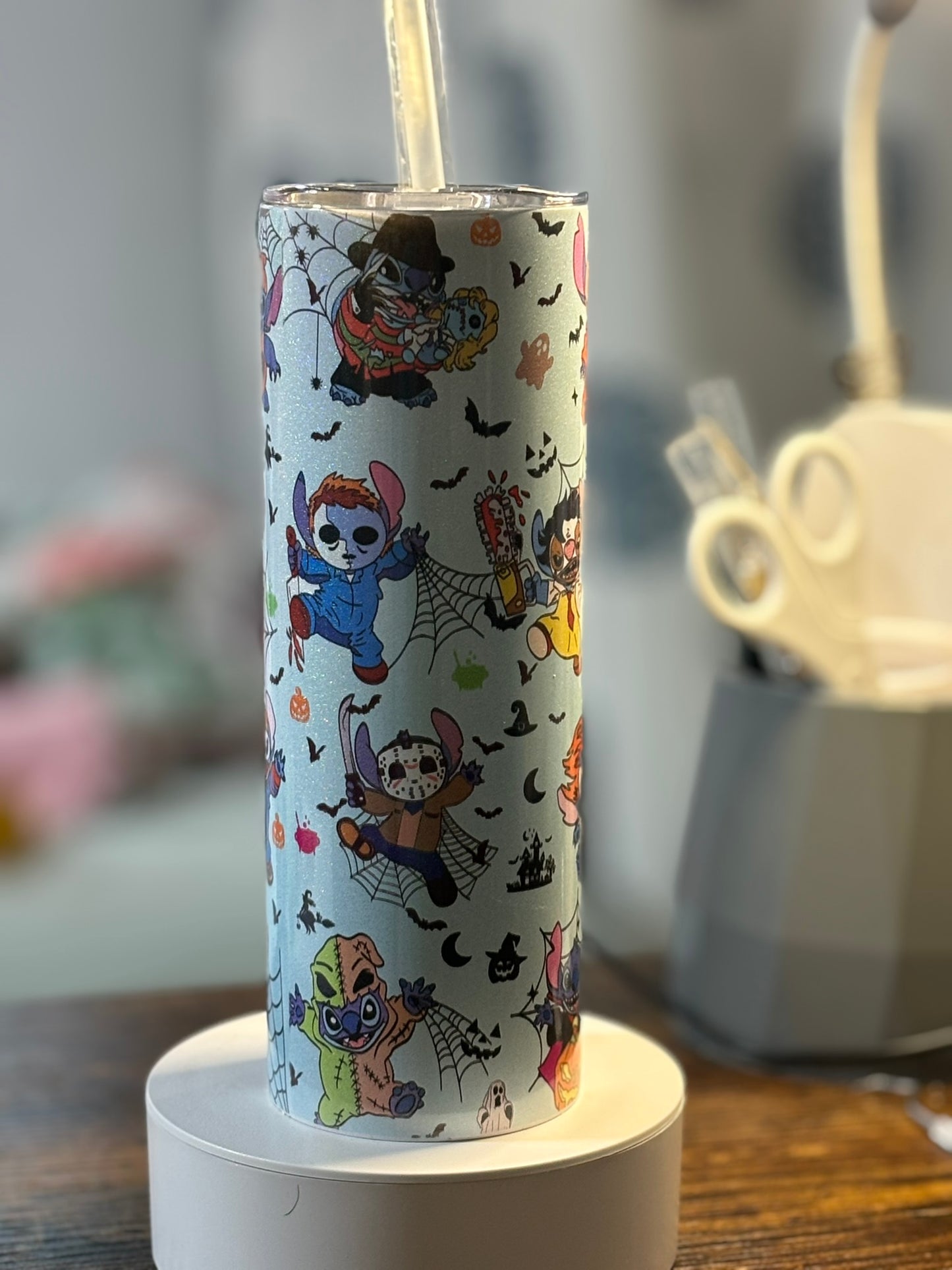 Holographic Blue Alien Horror Characters 20 oz Tumbler