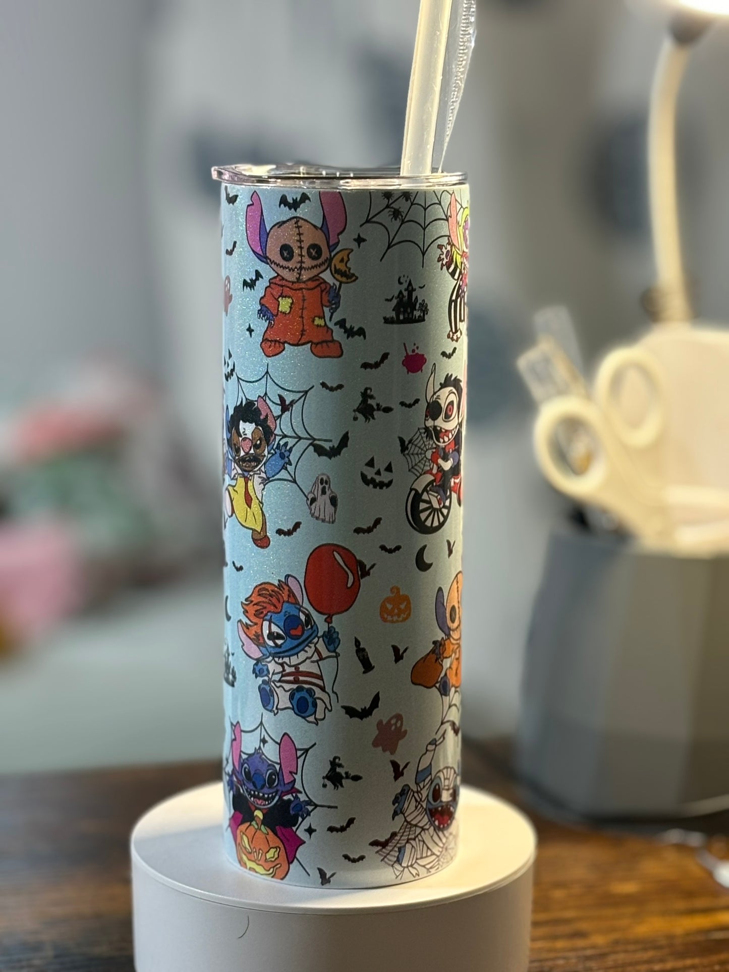 Holographic Blue Alien Horror Characters 20 oz Tumbler