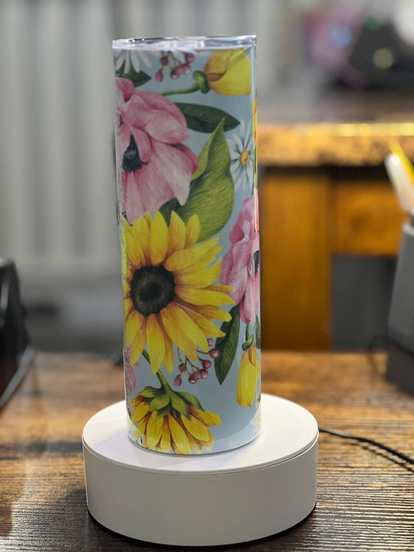 Mama sunflower and blue 20 oz tumbler