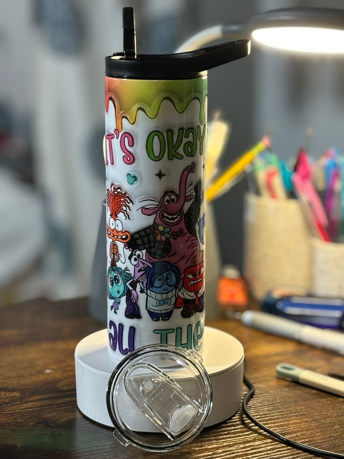 It's Okay to Feel all the Feels Emotion Characters 20 oz Duo Lid Tumbler