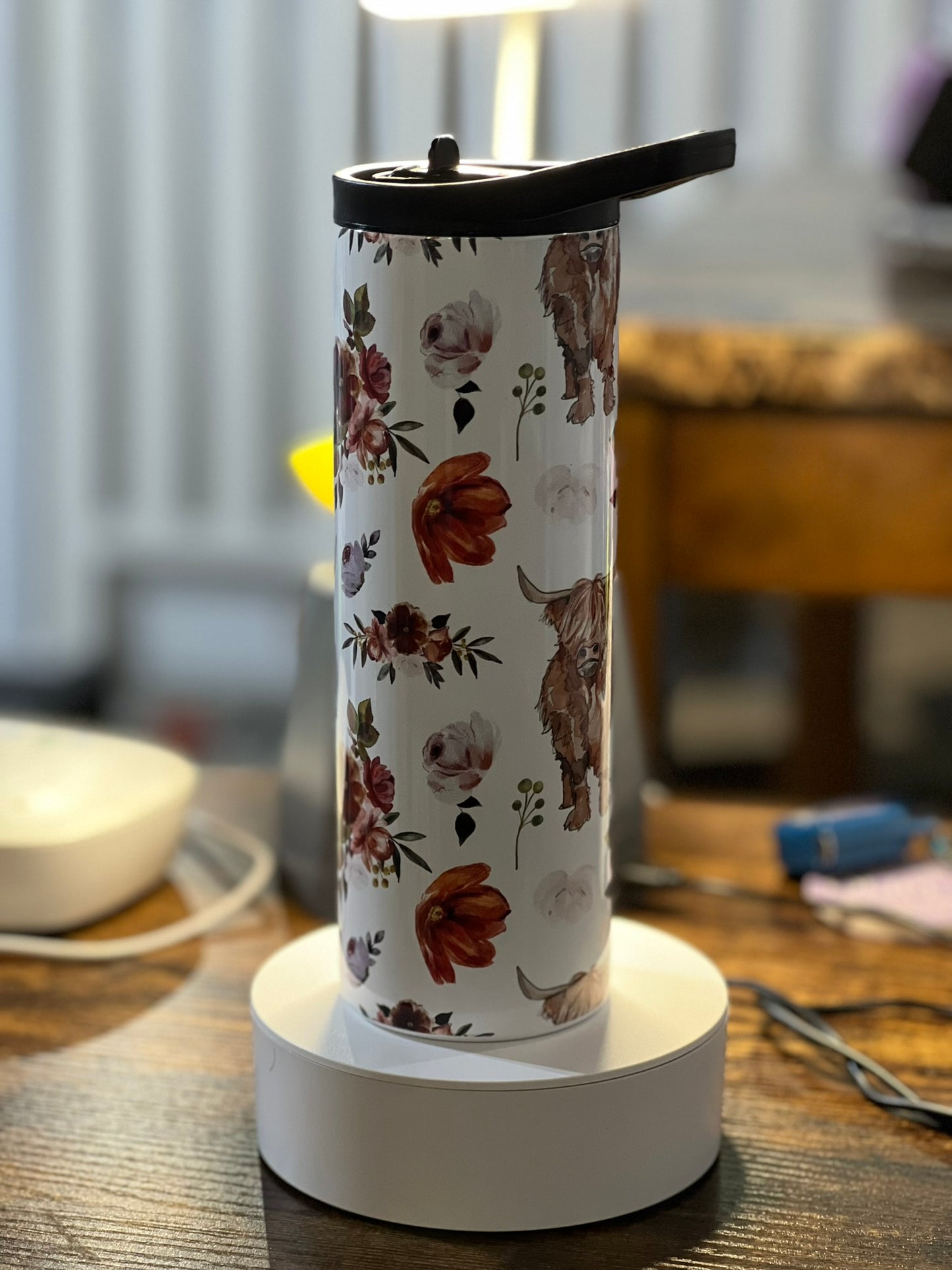 Red floral highland cow 20 oz duo lid tumbler