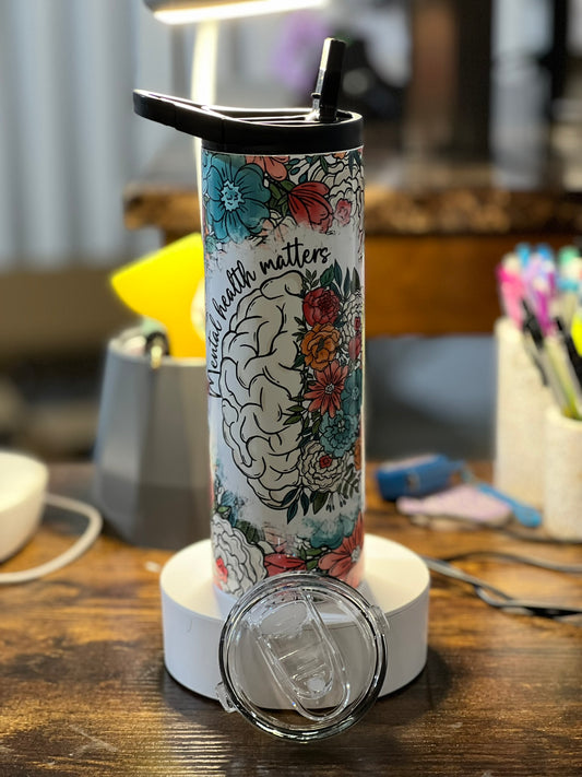Mental Health Matters floral 20 oz duo lid tumbler
