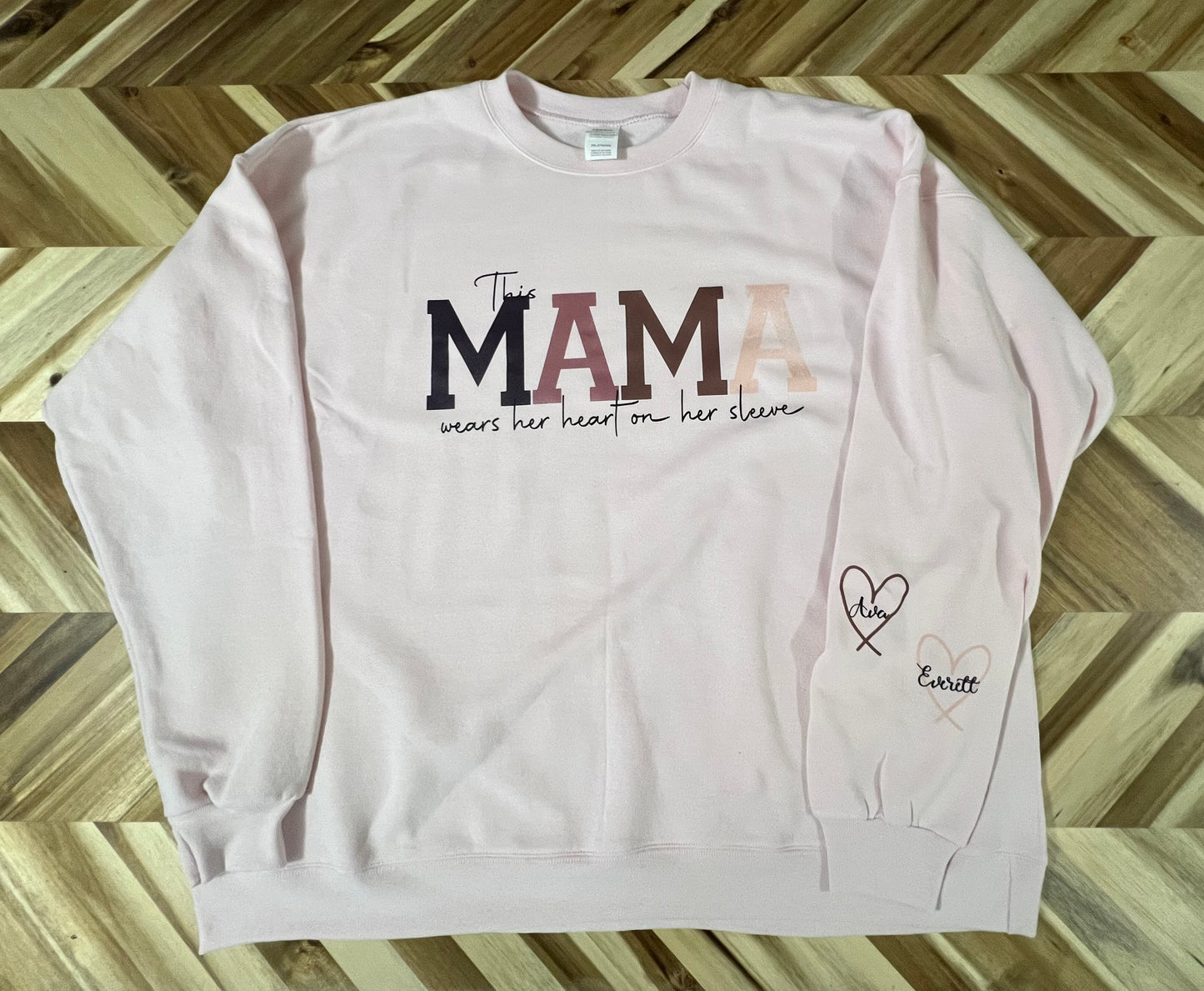 This Mama wears her heart on her sleeve crewneck sweatshirt *CUSTOMIZABLE*