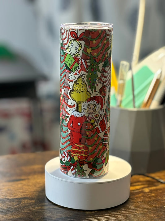 Green Christmas monster and tree cake 20 oz tumbler
