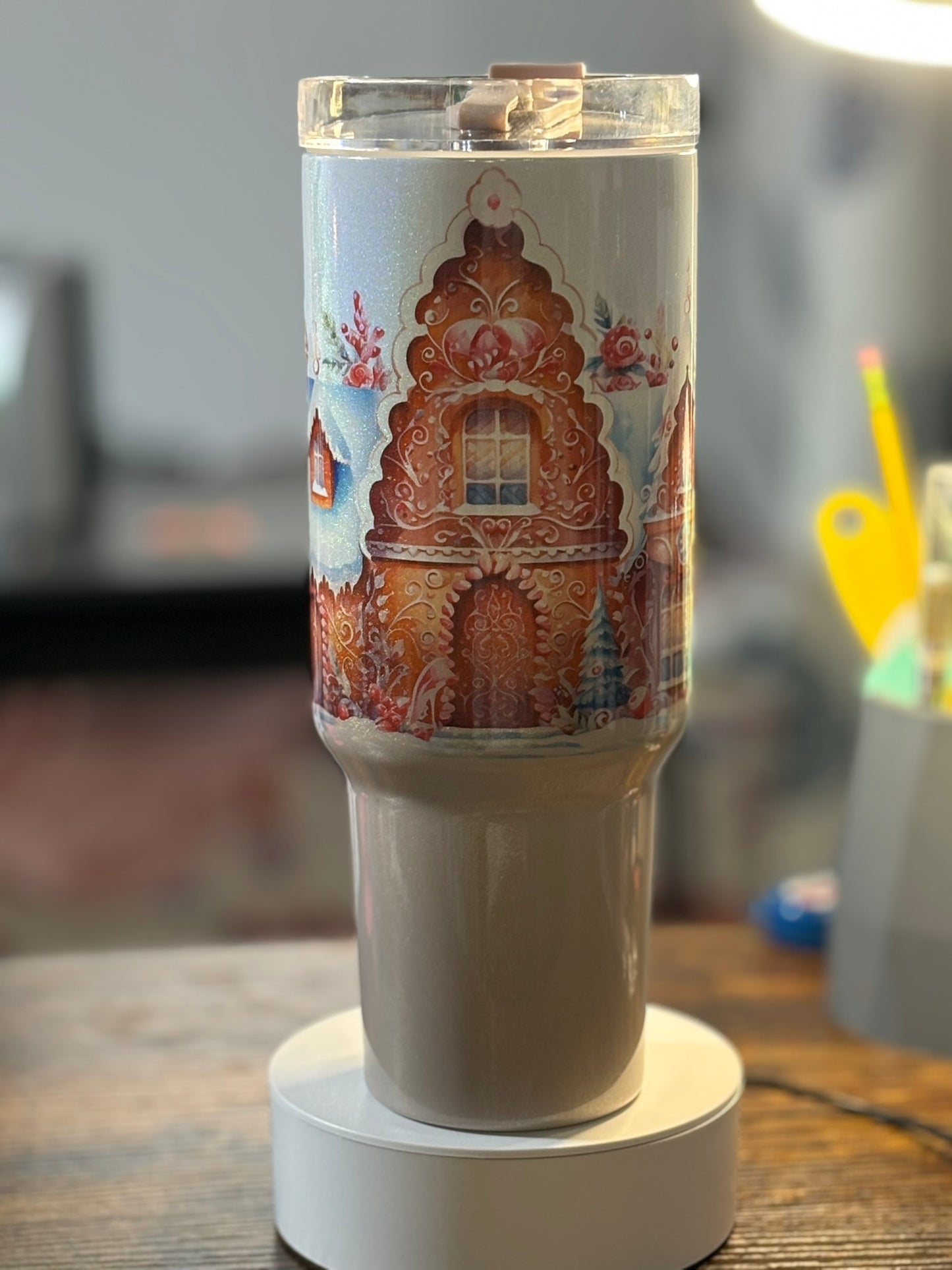 Gingerbread House 40 oz Duo Lid Brown Holographic Tumbler