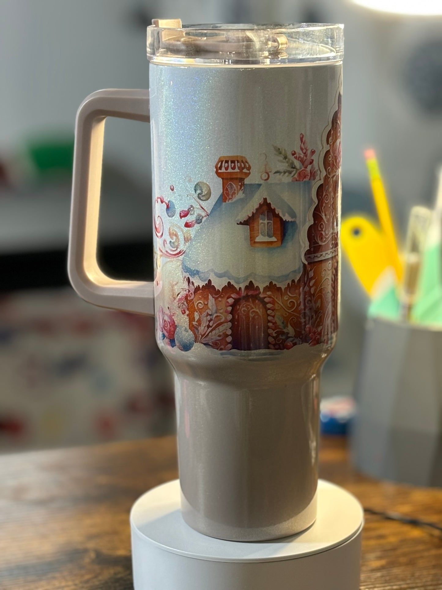 Gingerbread House 40 oz Duo Lid Brown Holographic Tumbler