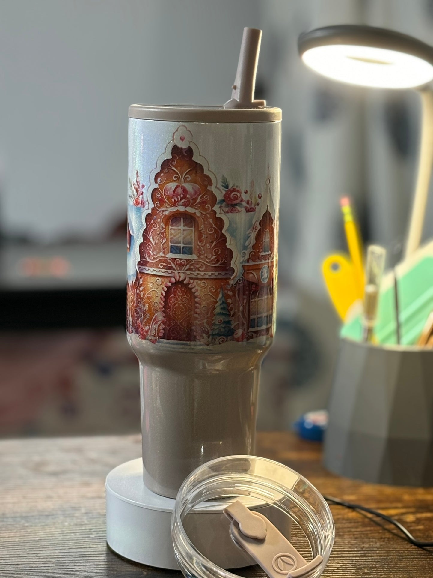 Gingerbread House 40 oz Duo Lid Brown Holographic Tumbler
