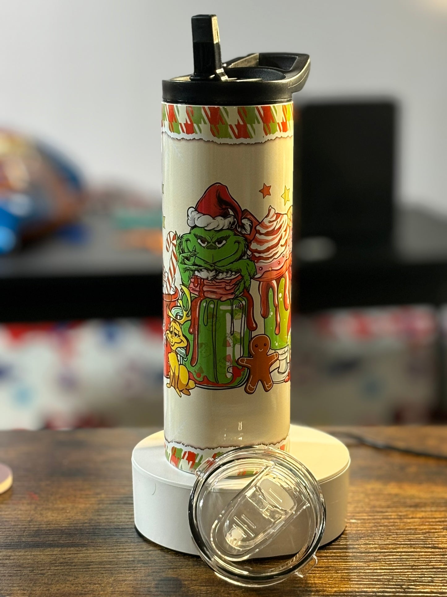 Green Christmas Monster Coffees 20 oz duo lid Tumbler