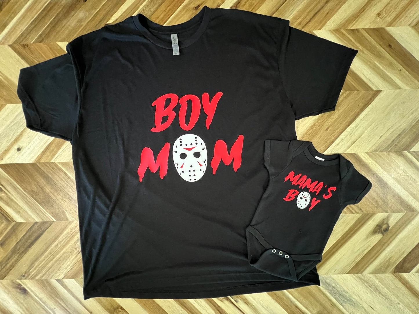 Boy Mom & Mama's Boy matching t-shirt and baby onesie bodysuit