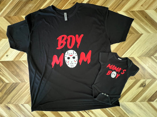 Boy Mom & Mama's Boy matching t-shirt and baby onesie bodysuit