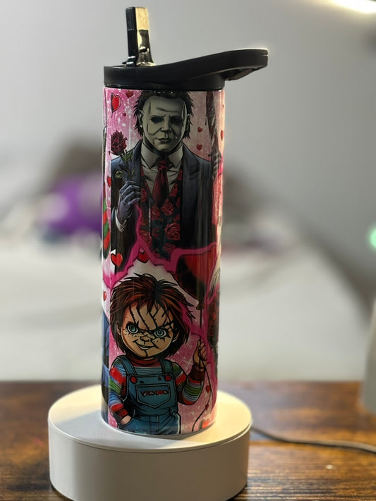 Valentines Horror Movie Characters 20 oz Duo Lid Tumbler