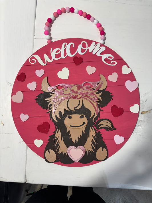 Highland Cow Valentine’s Day Door hanger
