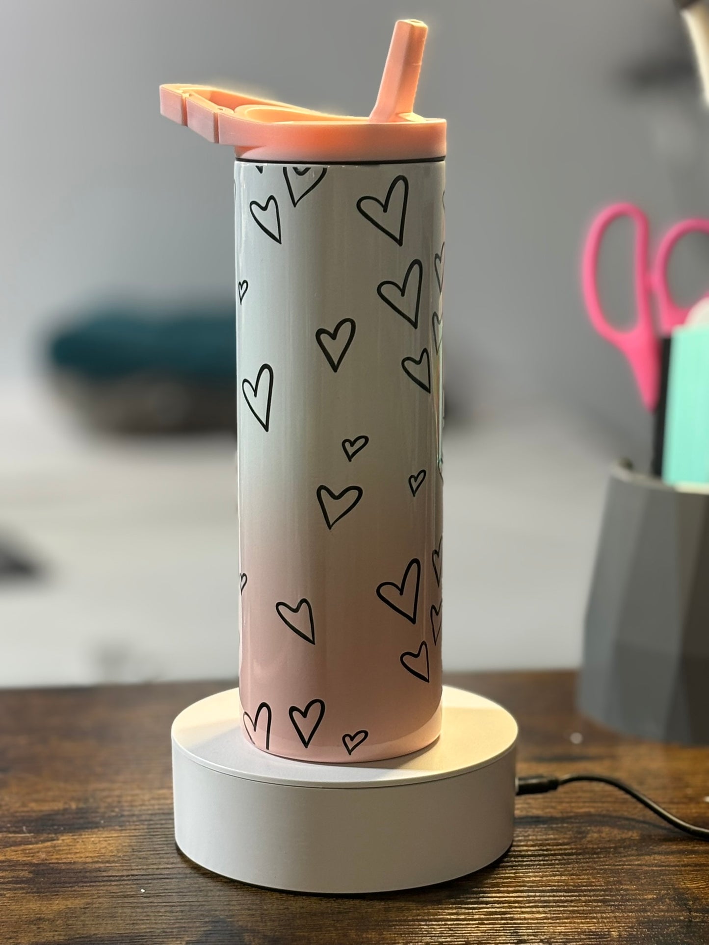 Pink ombre heart 20 oz duo lid tumbler