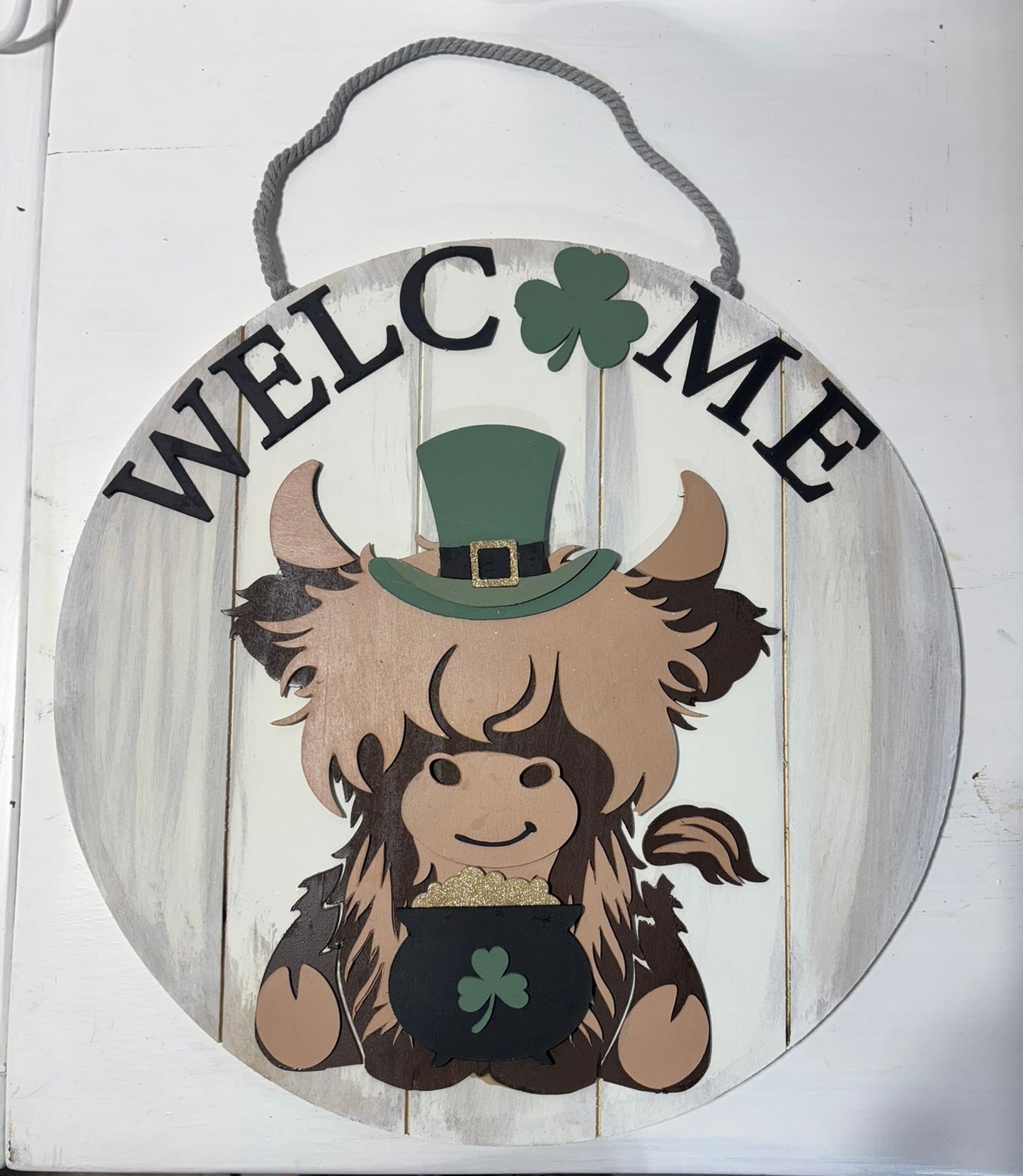 Highland Cow St Patrick's Day Door Hanger