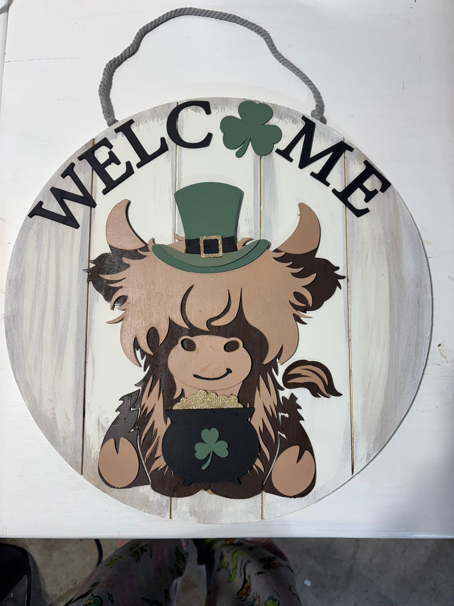 Highland Cow St Patrick's Day Door Hanger