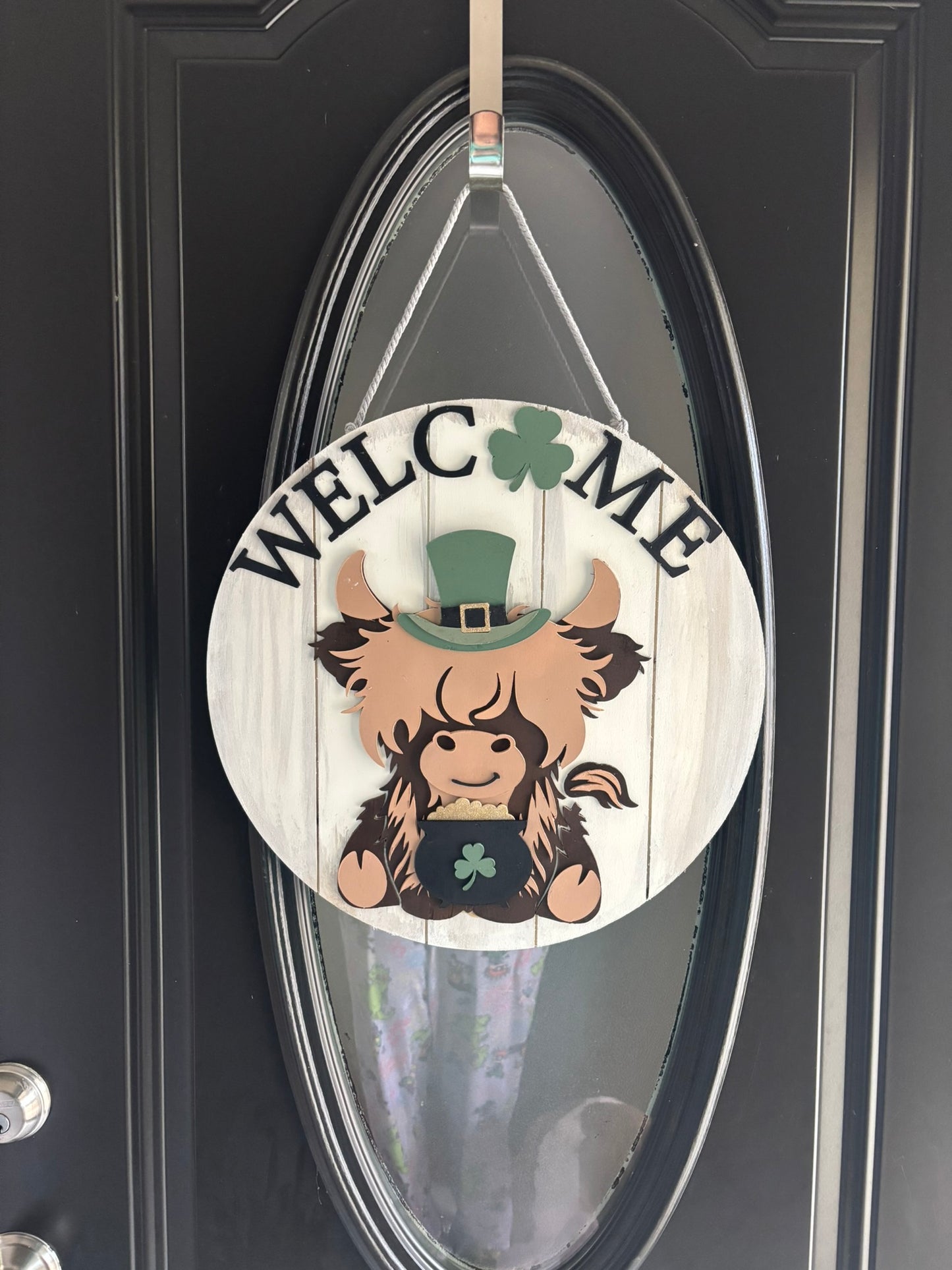 Highland Cow St Patrick's Day Door Hanger