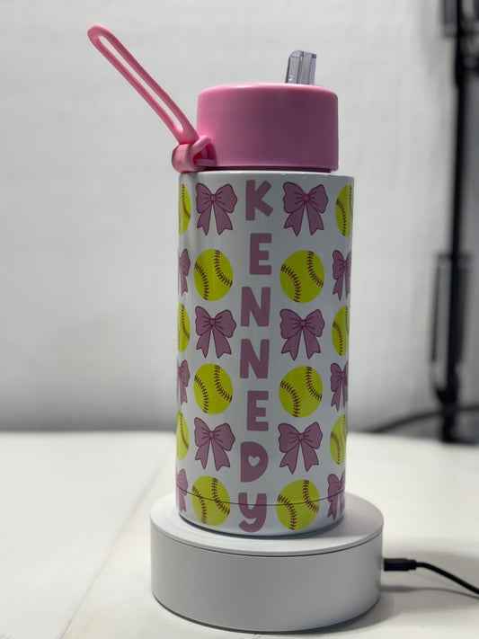 Bows and Softballs Personalized 32 oz Water Bottle