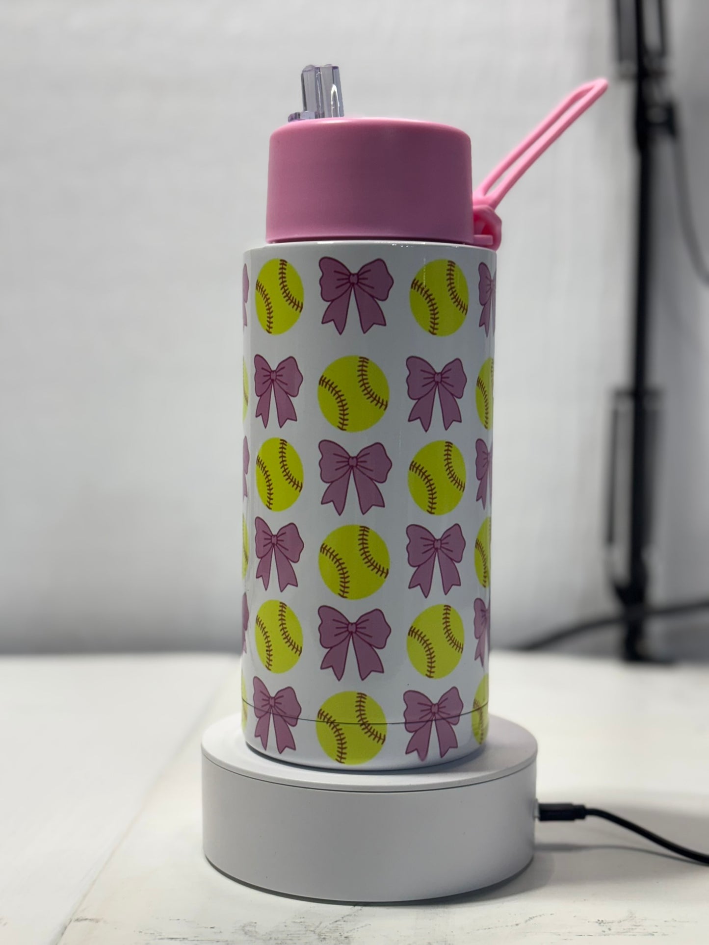 Bows and Softballs Personalized 32 oz Water Bottle