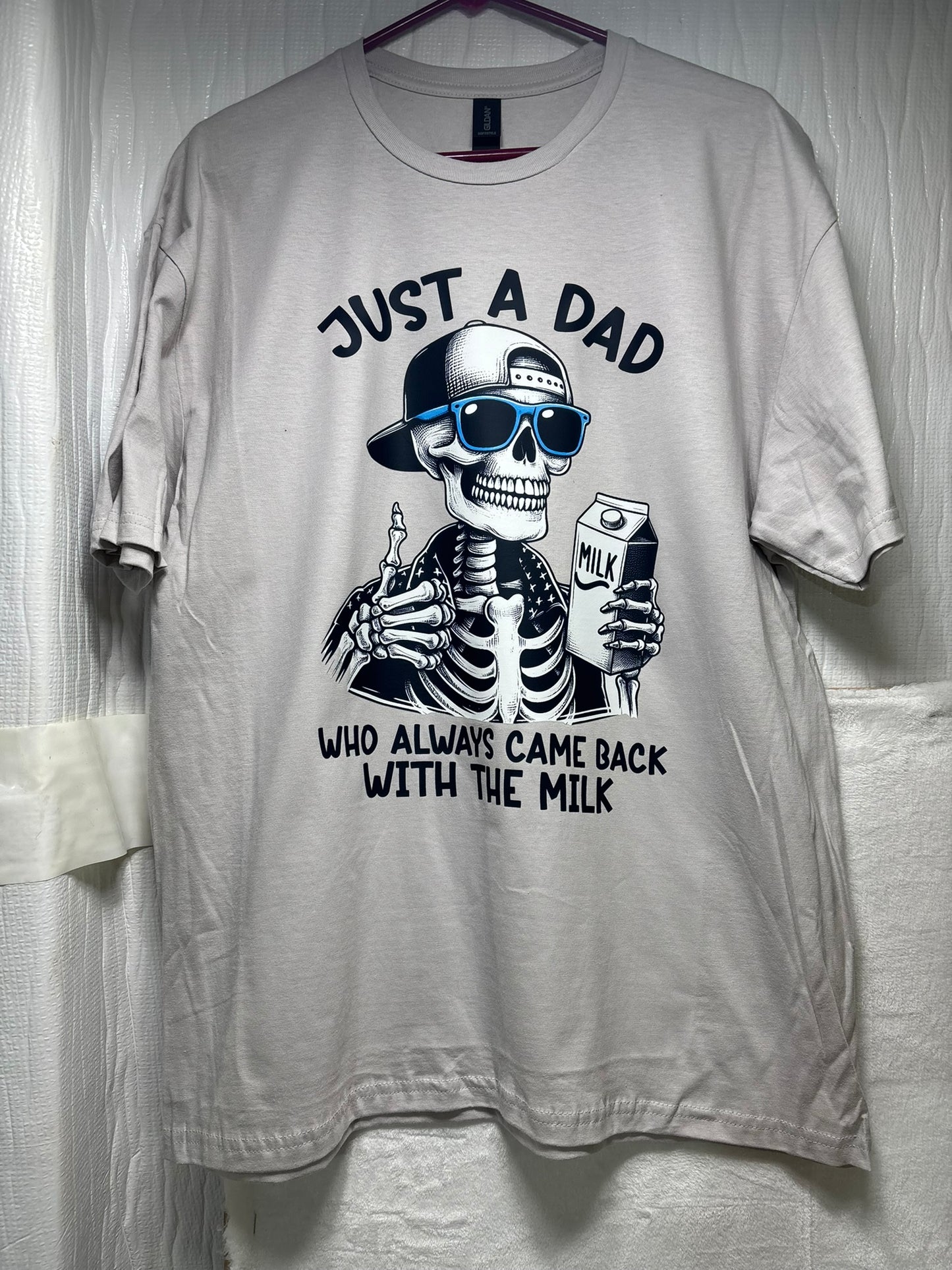 Just a dad who always came back with the milk skeleton t-shirt
