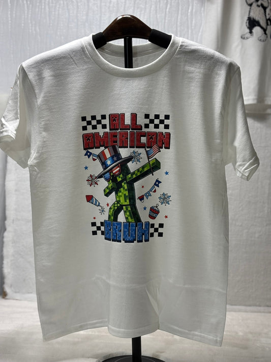 All American Bruh Green Block Man Kids T-Shirt