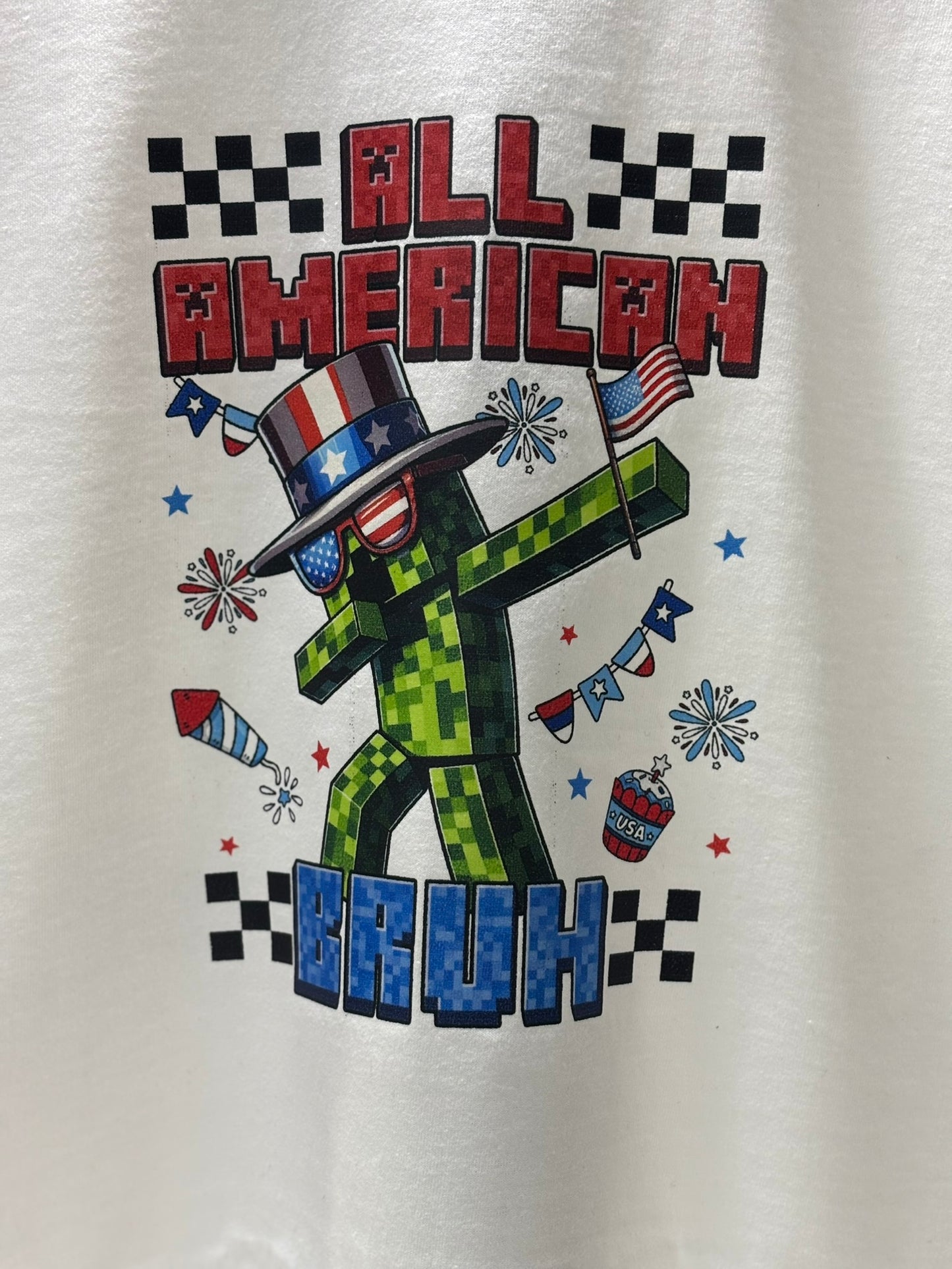All American Bruh Green Block Man Kids T-Shirt