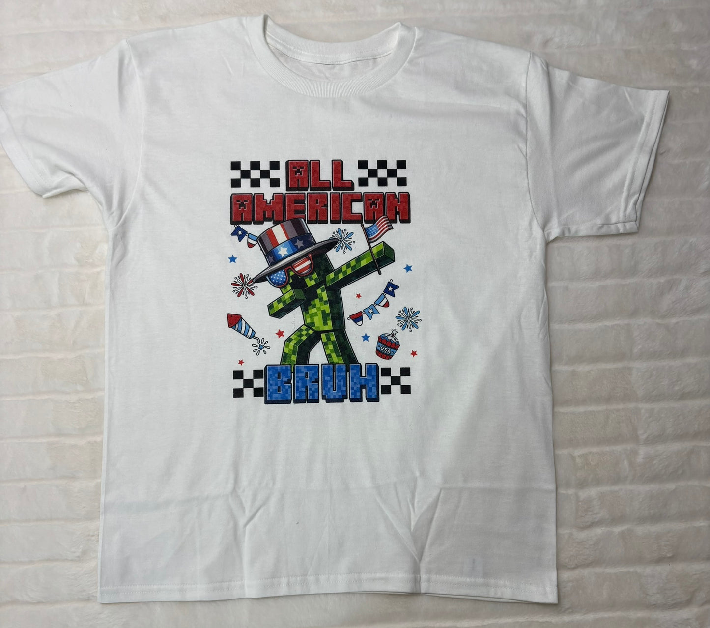 All American Bruh Green Block Man Kids T-Shirt