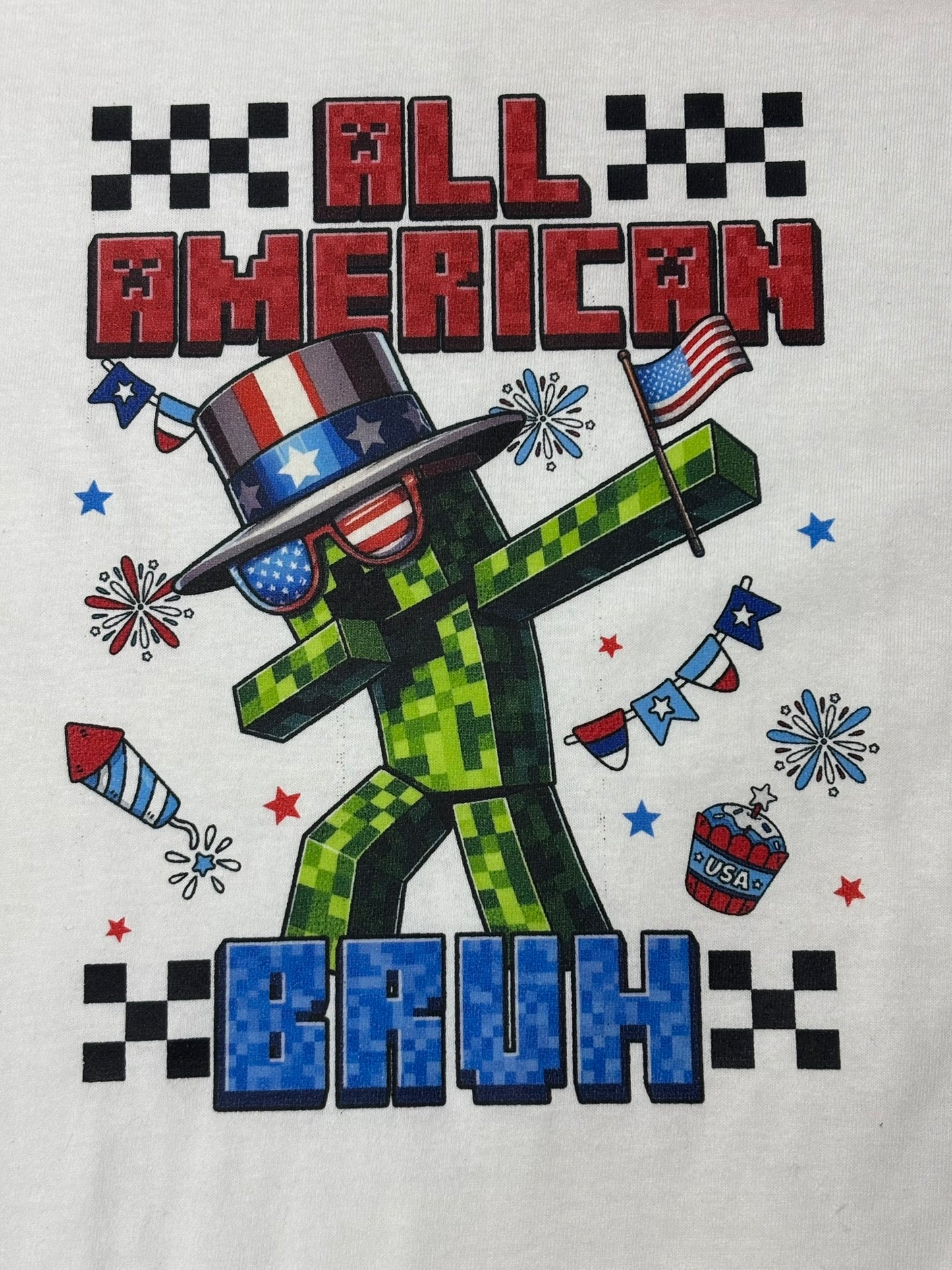 All American Bruh Green Block Man Kids T-Shirt