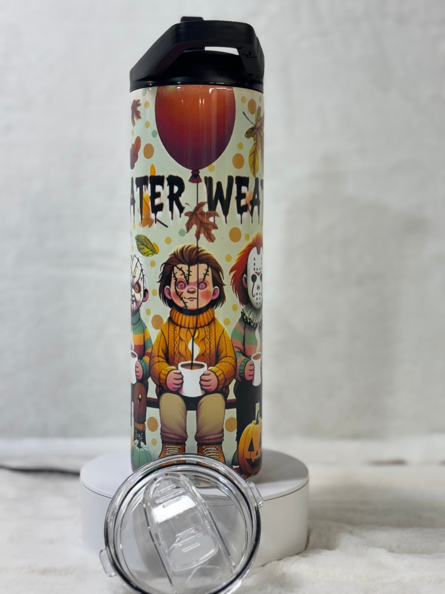 Sweater Weather Horror Characters Fall 20oz Duo Lid Tumbler