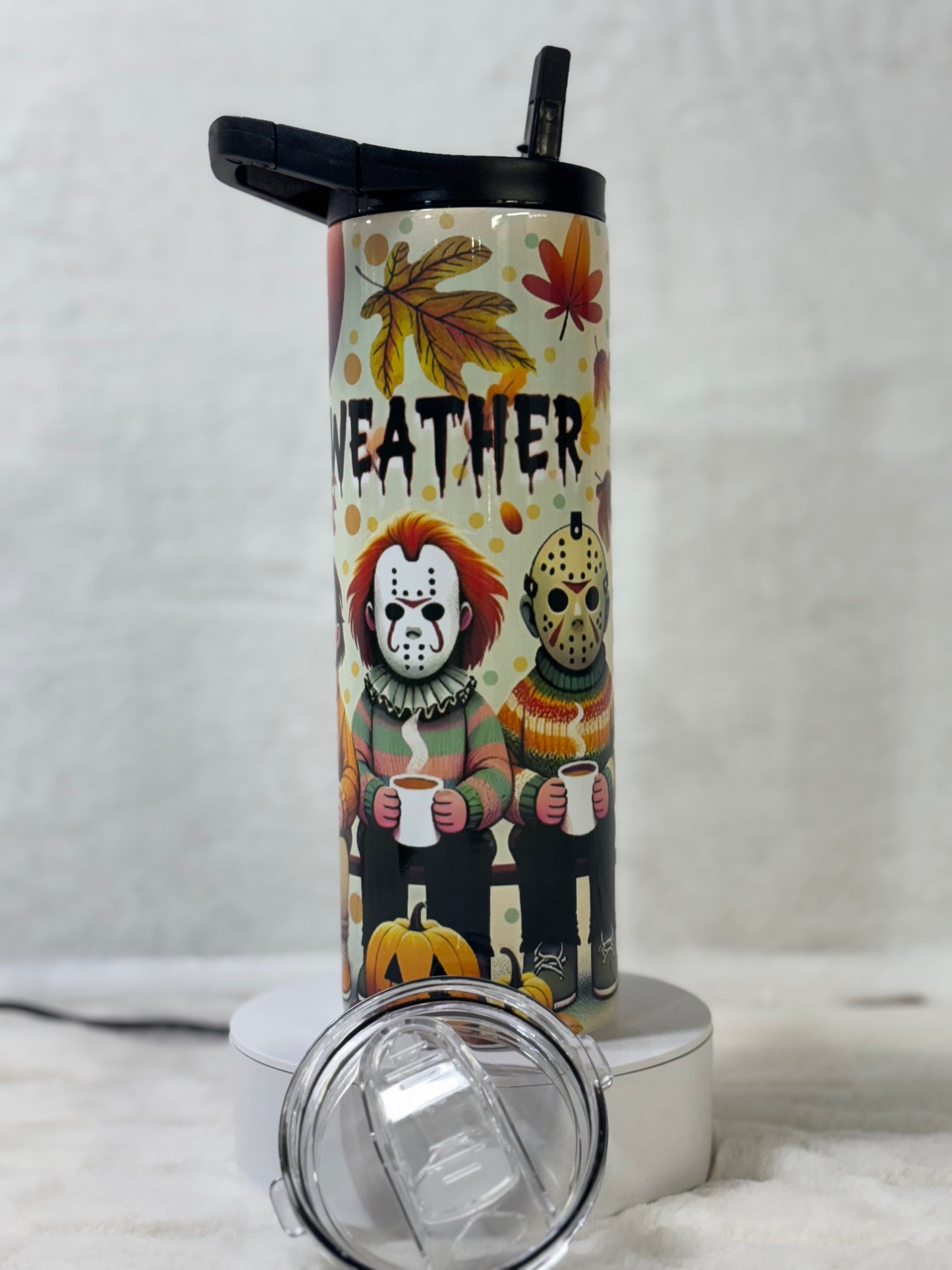 Sweater Weather Horror Characters Fall 20oz Duo Lid Tumbler