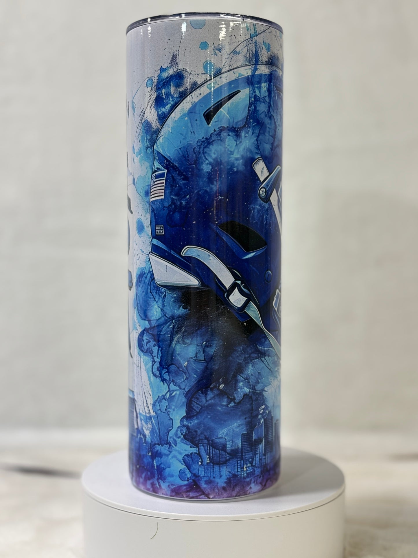 Blue and White Lions Helmet 20 oz Tumbler