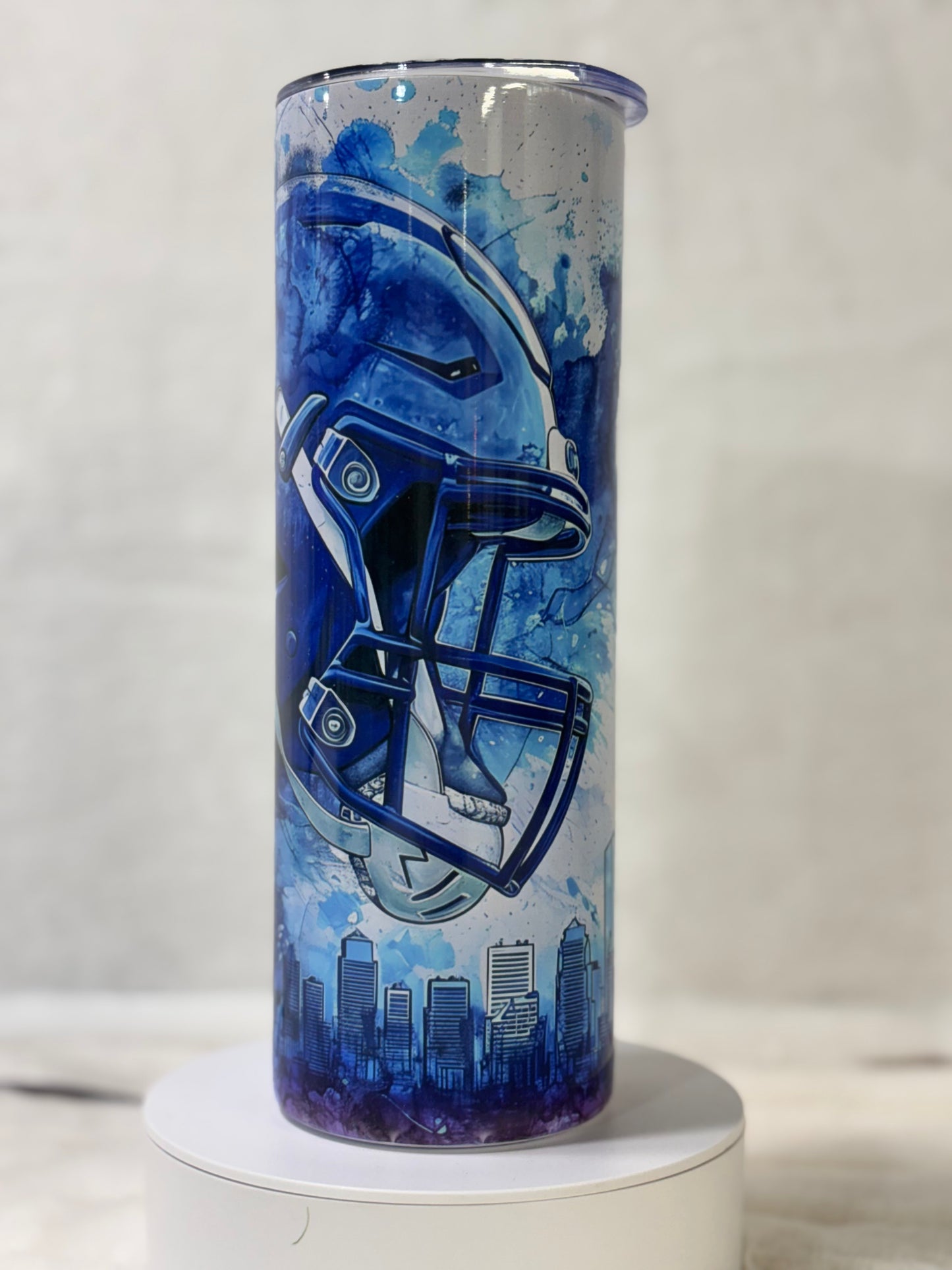 Blue and White Lions Helmet 20 oz Tumbler