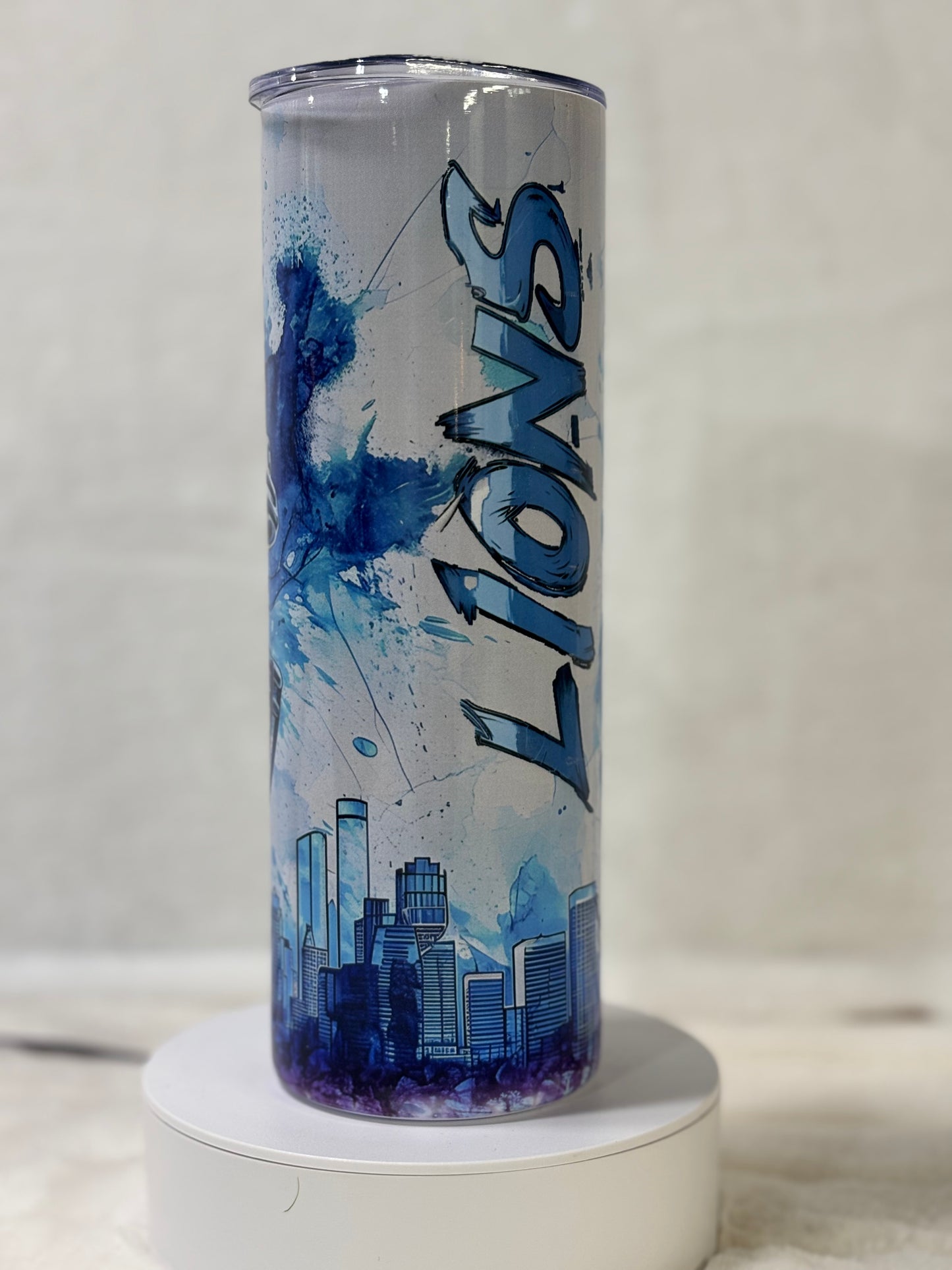 Blue and White Lions Helmet 20 oz Tumbler
