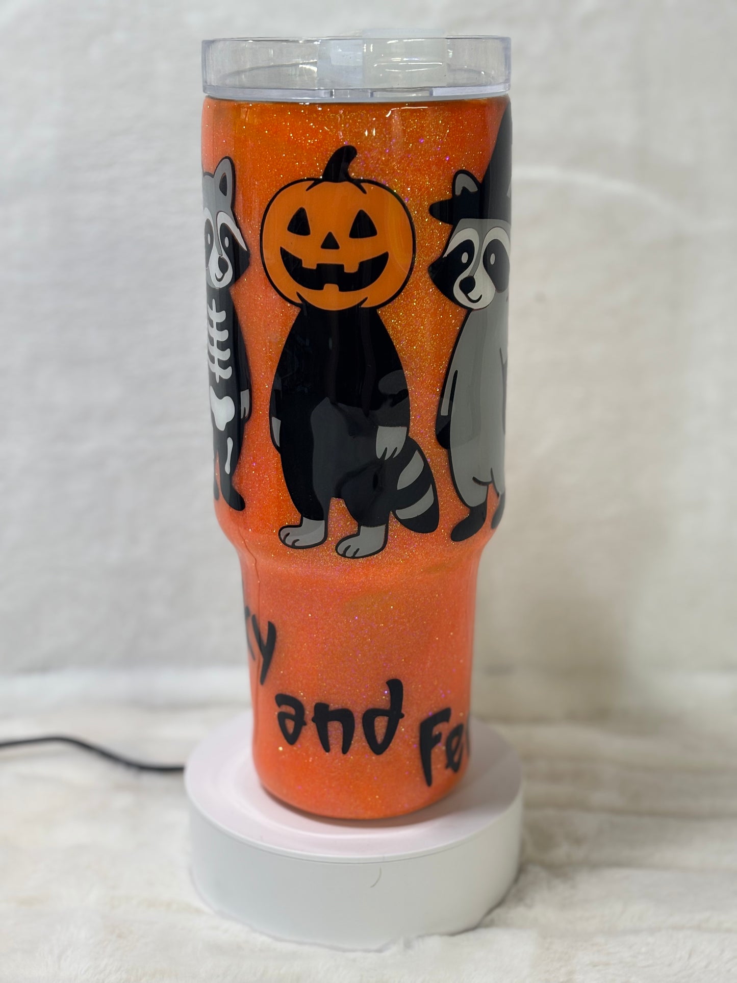 Spooky and Feral 40oz Raccoon Glitter Tumbler