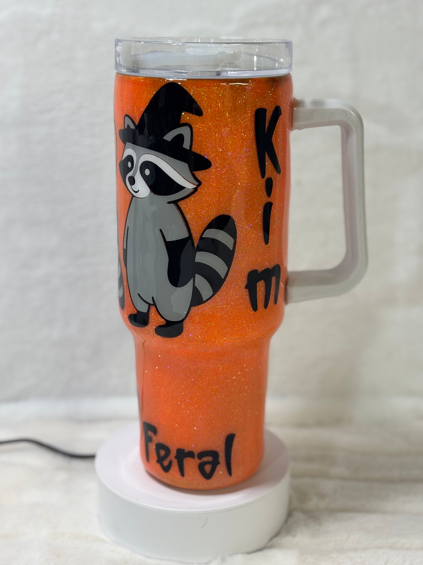 Spooky and Feral 40oz Raccoon Glitter Tumbler