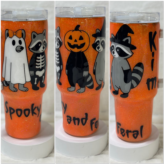 Spooky and Feral 40oz Raccoon Glitter Tumbler