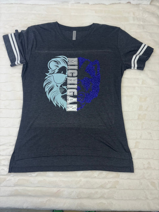 Women's V-Neck Lions/Wolverines Glitter T-Shirt