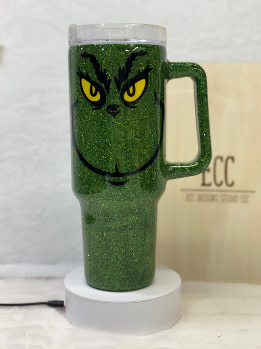 40oz Glitter Green Christmas Monster Tumbler