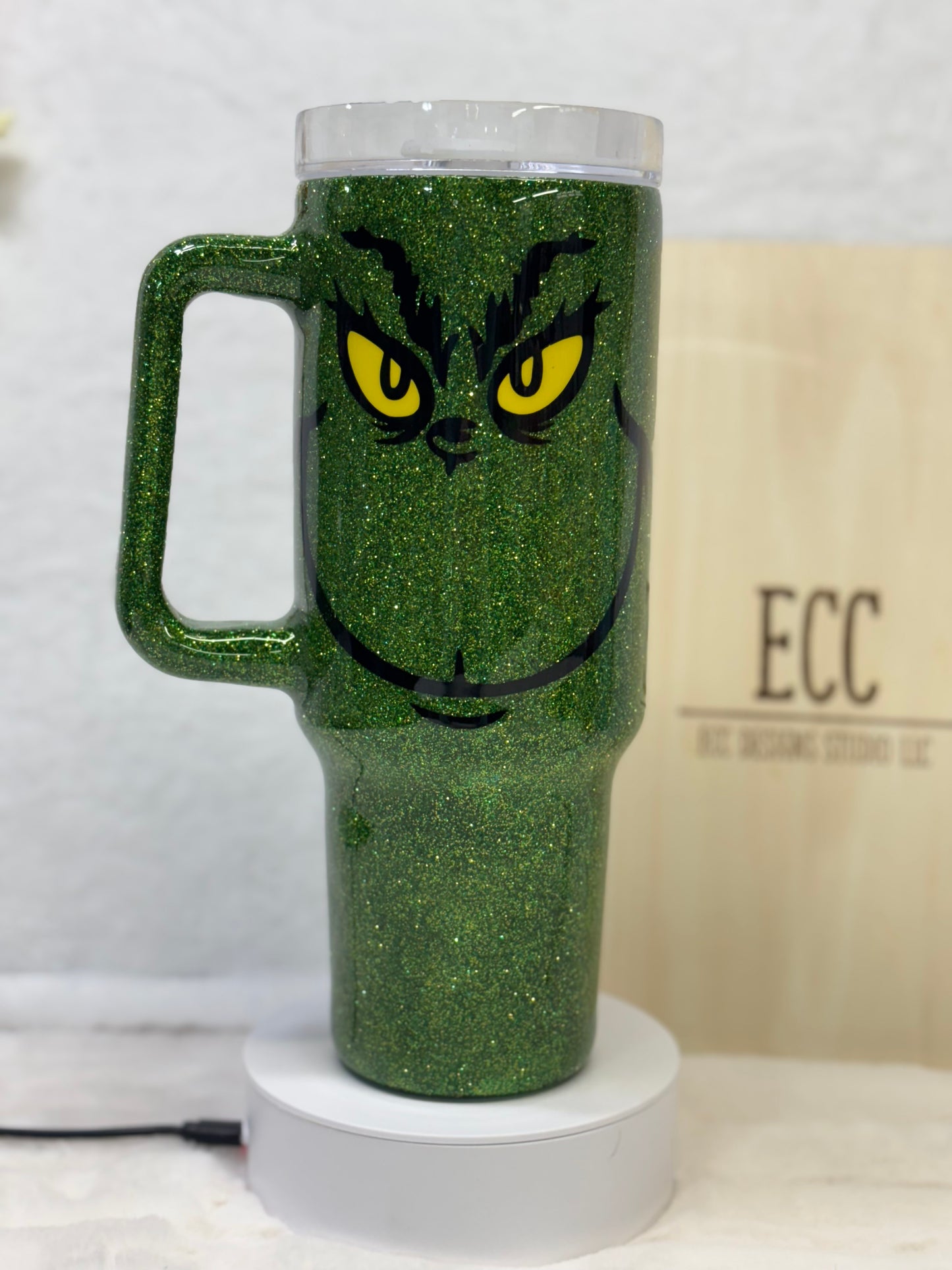 40oz Glitter Green Christmas Monster Tumbler