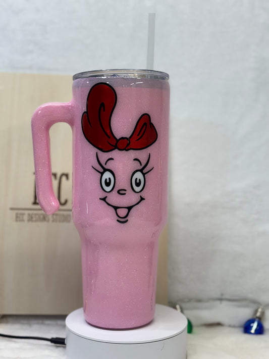 Pink glitter cartoon girl 40oz tumbler