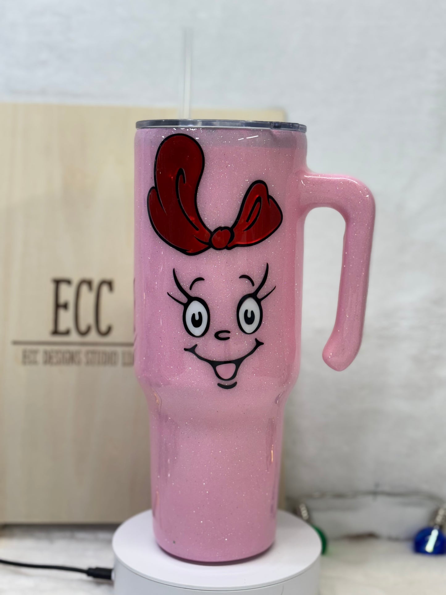 Pink glitter cartoon girl 40oz tumbler