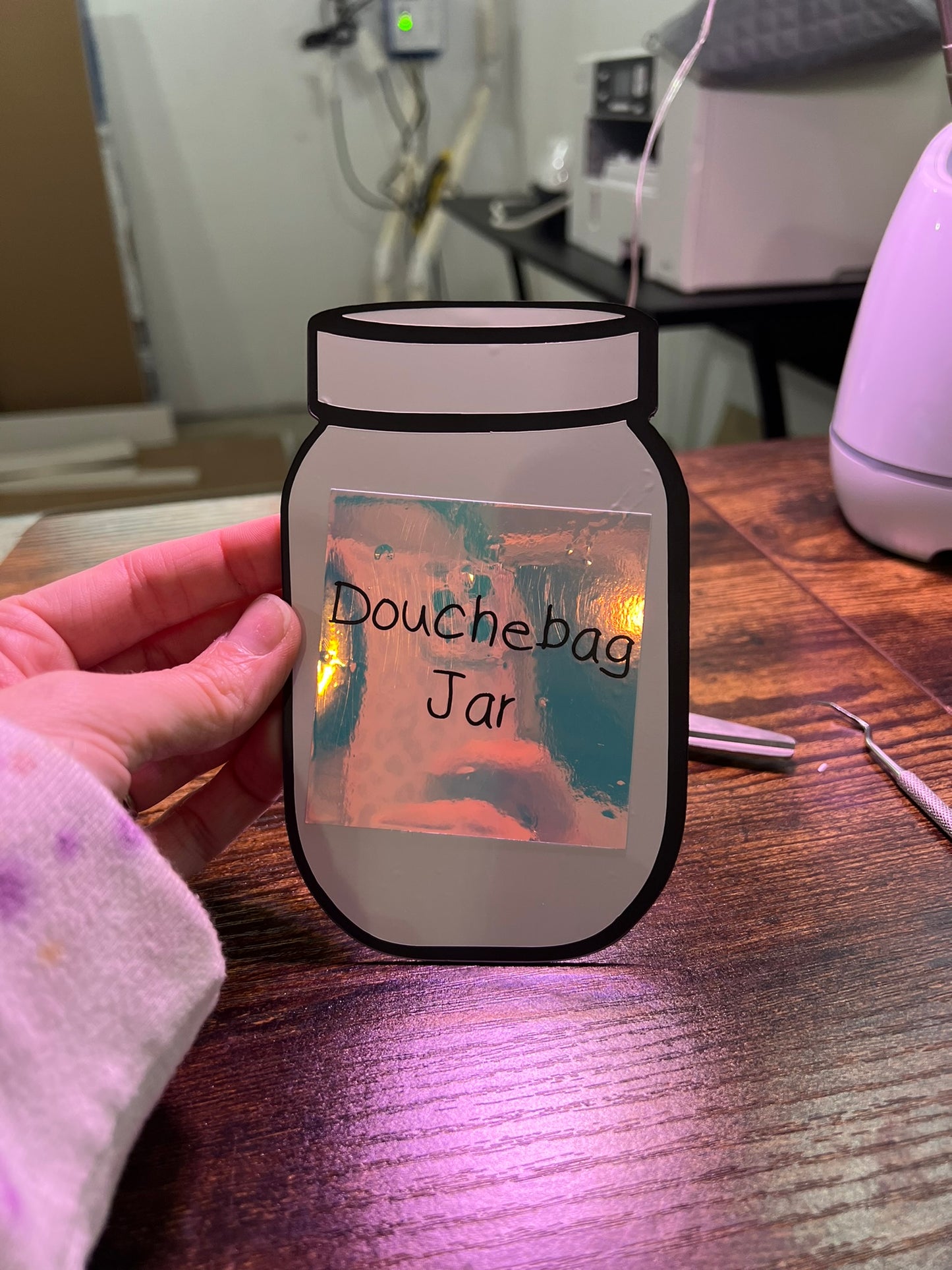 Holographic douchebag jar magnet